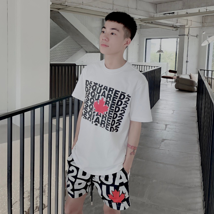 Áo Thun DSQ Siêp Cấp Nam Hai black color Trắng in hoa văn Chữ, vật liệu Cotton, trang điểm Nam