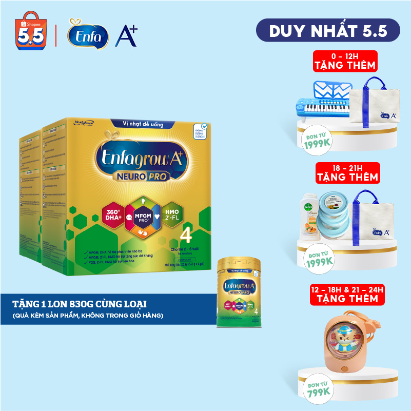 Bộ 2 Sữa Bột Enfagrow A+ Neuropro 4 - FL HMO Vị Nhạt Dễ Uống -2.2kg/hộp