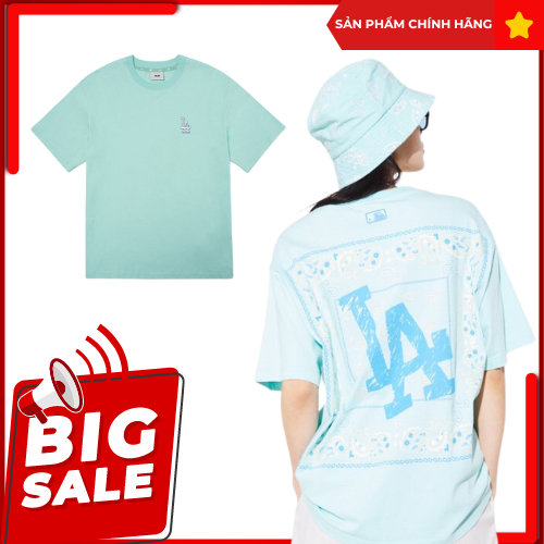 Áo thun unisex MLB/ Newera chính hãng nam nữ in logo LA/ NY đặc trưng chất co giãn mặc mát