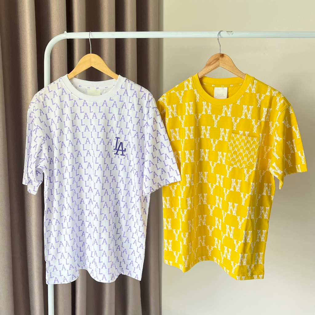 Áo thun unisex MLB/ Newera chính hãng nam nữ in logo LA/ NY đặc trưng chất co giãn mặc mát