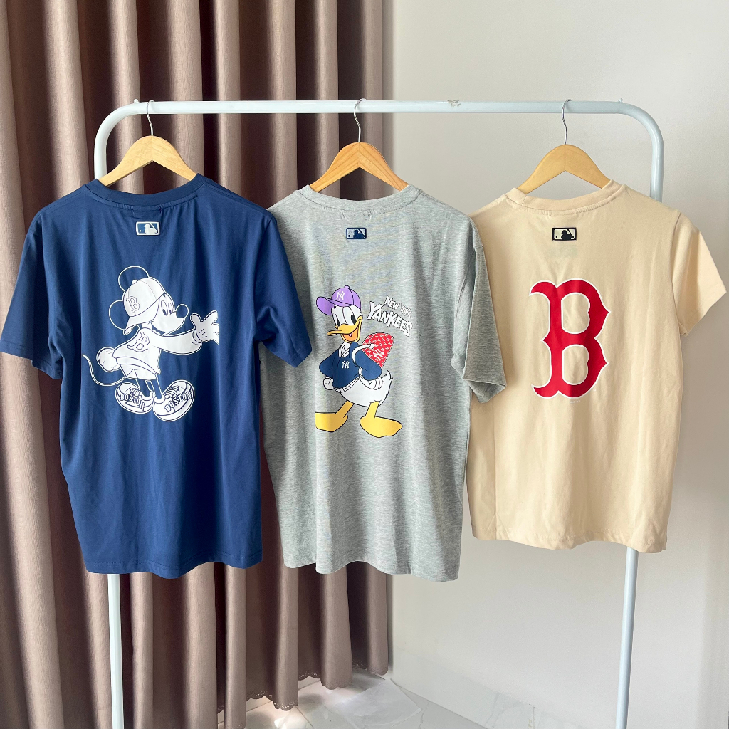 Áo thun unisex MLB/ Newera chính hãng nam nữ in logo LA/ NY đặc trưng chất co giãn mặc mát