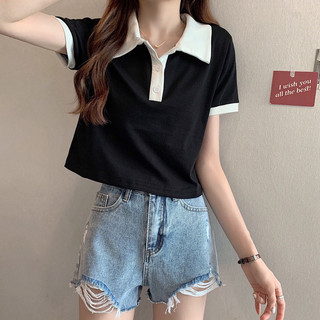 Áo Polo Croptop Babytee Hàn Quốc, Freesize Dưới 55kg, Dáng Basic