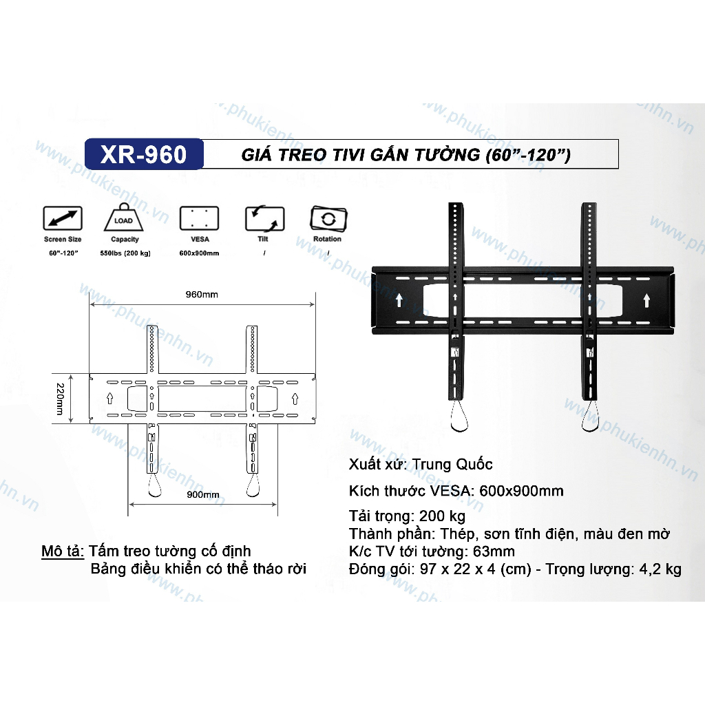 Giá treo ti vi 60 đến 120 INCH Nhập Khẩu XR960