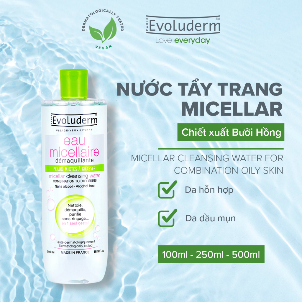 Nước tẩy trang Evoluderm Eau Micellaire 500ml (Tùy Chọn)