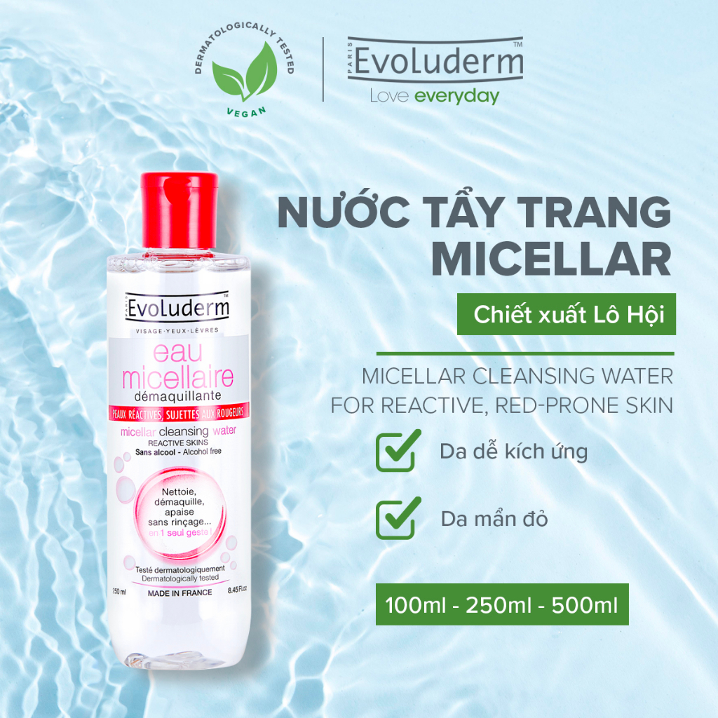 Nước tẩy trang Evoluderm Micellar Cleansing Water 250ml (Tùy chọn)