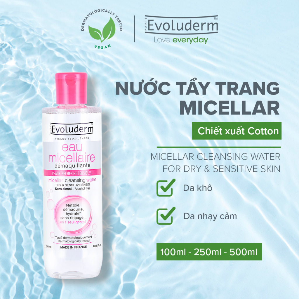 Nước tẩy trang Evoluderm Micellar Cleansing Water 250ml (Tùy chọn)