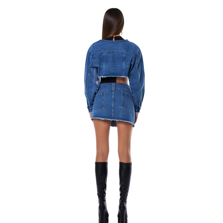 Váy jeans nữ kiểu ngắn, là min - ASYMMETRIC WAIST DENIM MINI SKIRT