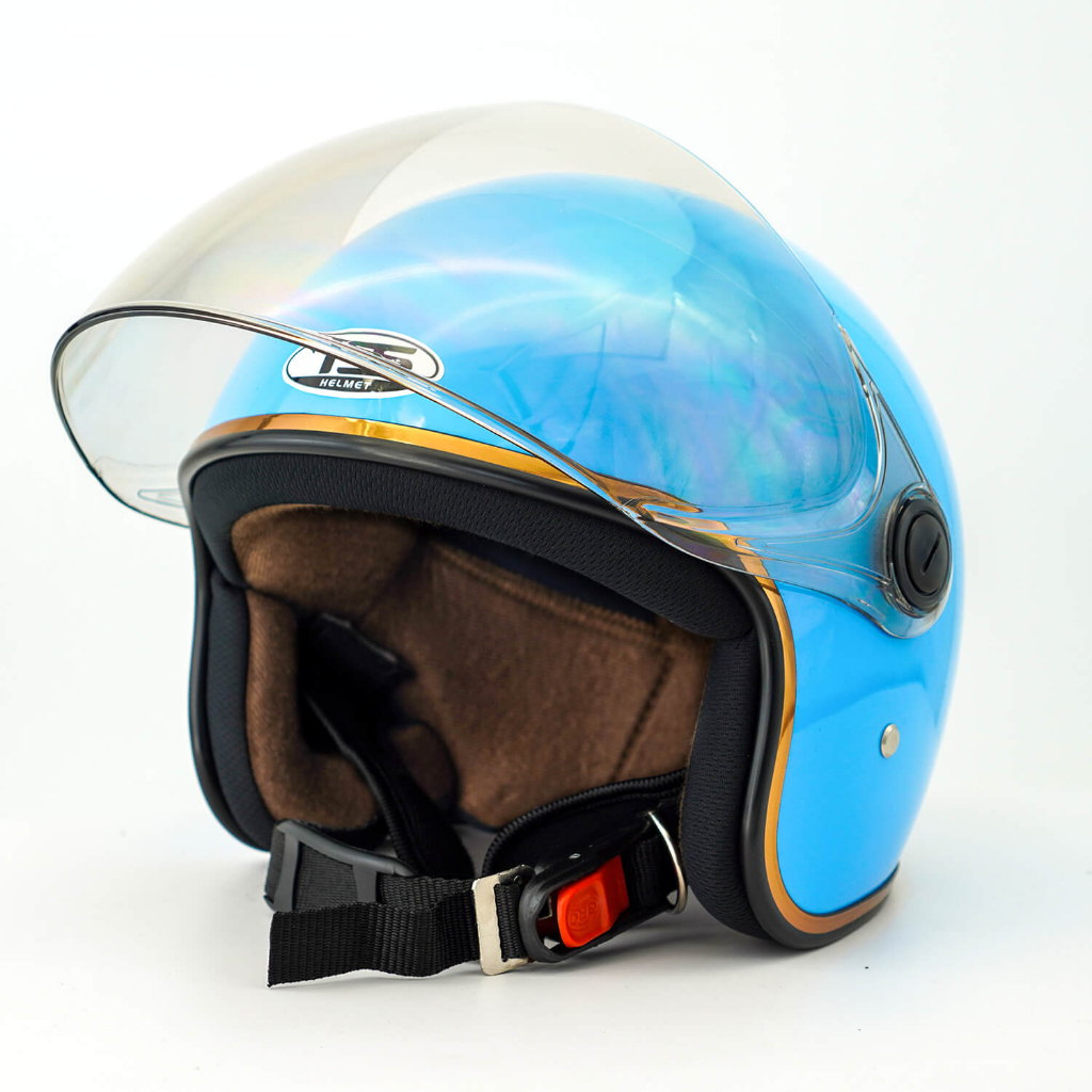 Mũ Bảo Hiểm 3/4 đầu có kính TSS Helmet, lót nâu sang trọng, khóa kim loại chắc chắn
