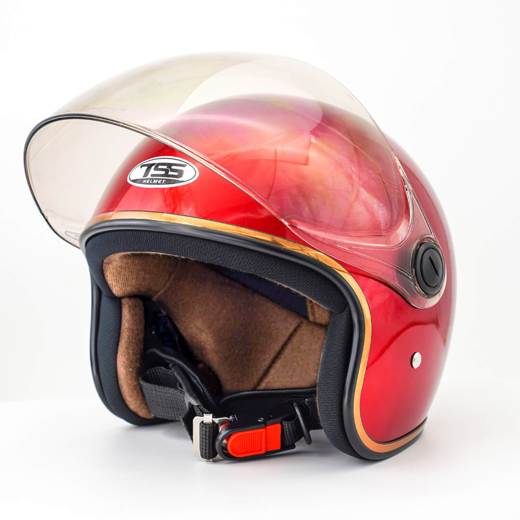 Mũ Bảo Hiểm 3/4 đầu có kính TSS Helmet, lót nâu sang trọng, khóa kim loại chắc chắn