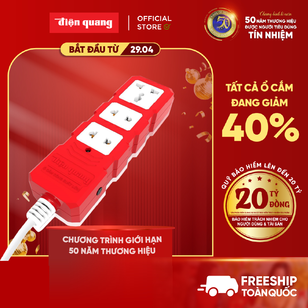 Ổ cắm Công suất lớn Điện Quang ĐQ ESKHP 10M (3 lỗ, dây 10m)