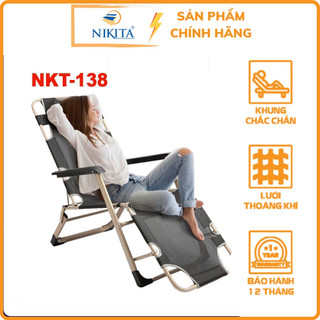 Ghế xếp thư giãn NIKITA 138L Khung thép tĩnh điện, vải lưới thoáng mát có thể xếp thành giường