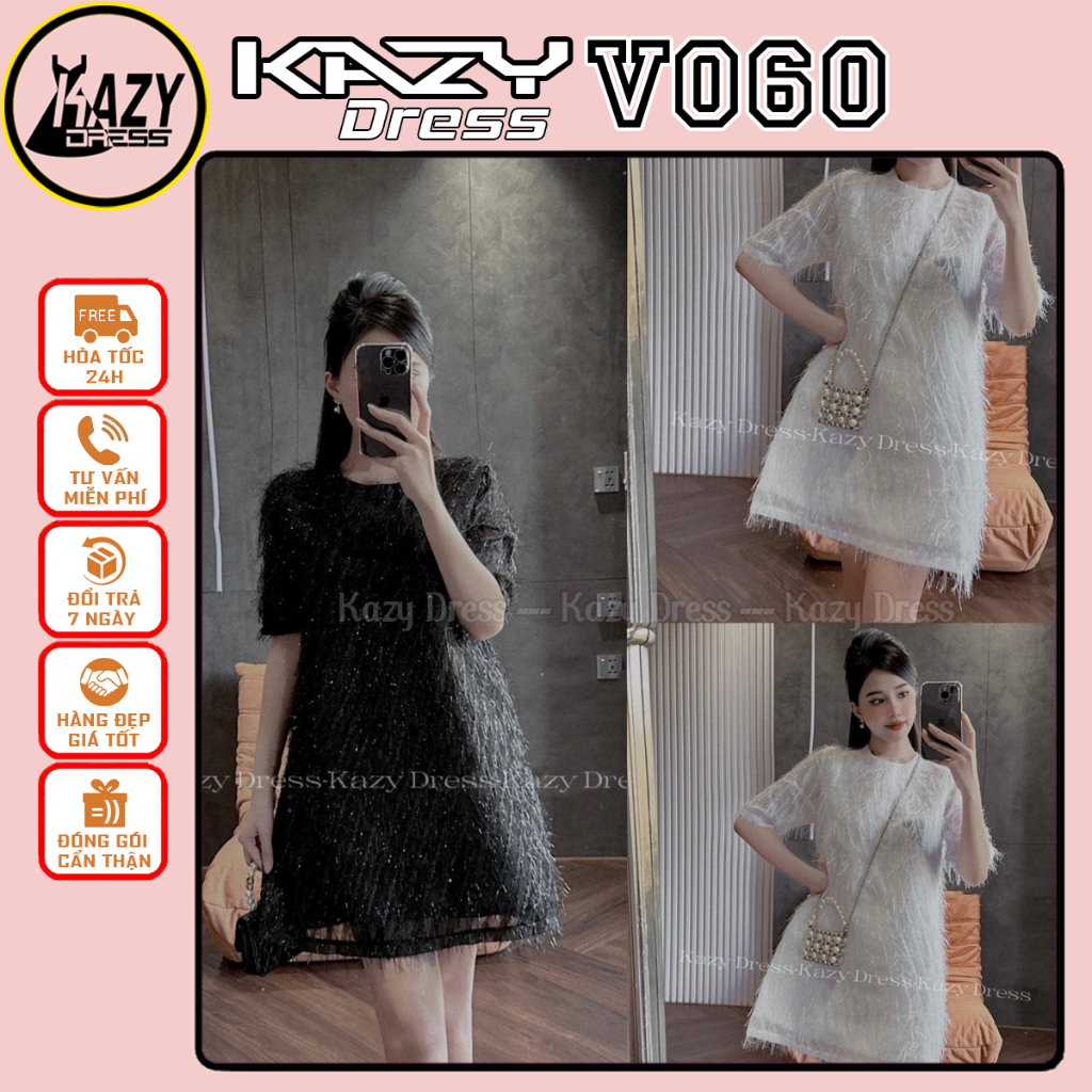 Váy nữ lông nhũ siêu sang chảnh có lớp lót trong KAZY DRESS V060