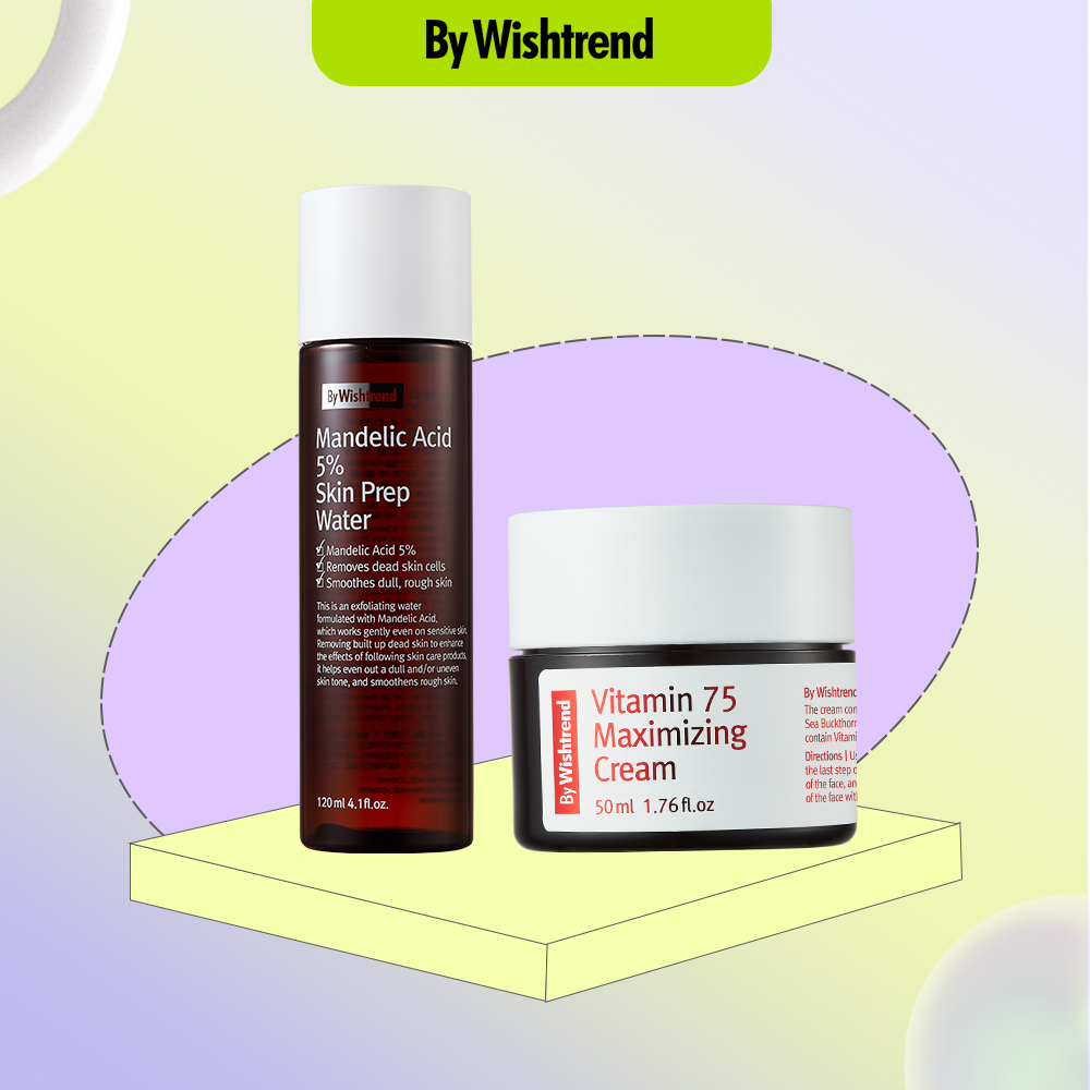 Combo By Wishtrend kem dưỡng Vitamin 75 Maximizing Cream 50ml+Nước hoa hồng Mandelic Acid 5% Skin Prep Water 120ml