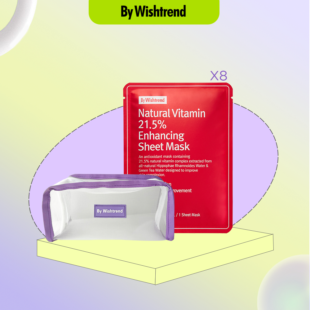  8 By Wishtrend mặt nạ giấy Natural Vitamin 21.5% Enhancing Sheet Mask 23ml + Túi lưới