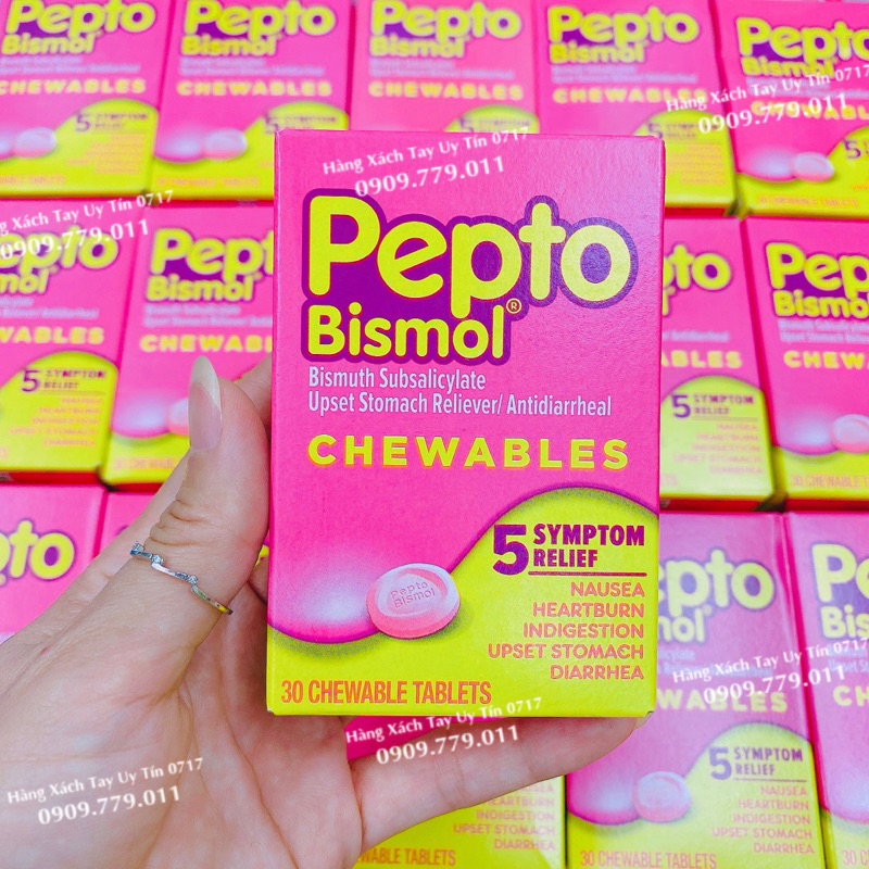 Viên nhai hỗ trợ tiêu hóa Pepto bismol upset stomach reliever antidiarrheal chuẩn Mỹ