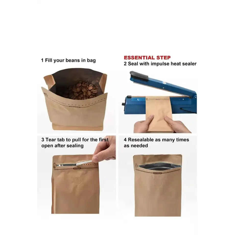 Túi Zipper 8 cạnh cafe đáy vuông màu