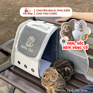 Balo Vận Chuyển Chó Mèo HELLO CAT 32x28x37 Màu Xám Bền Đẹp Khung Sắt Bao Viền