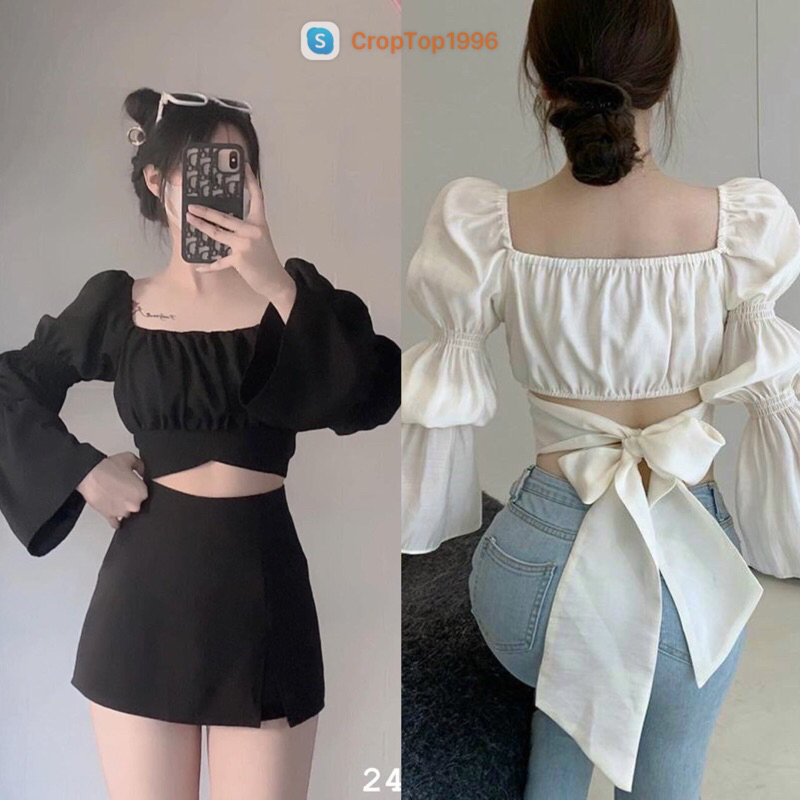 [Mã FADEP0610 giảm 10K đơn 99K] Áo kiểu Croptop thắt nơ tiểu thư - có miếng lót ngực. mã A22