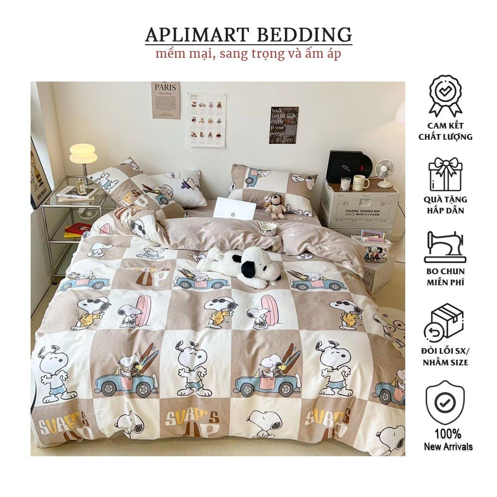 Bộ Chăn Ga Cotton Living Set 4 Món Cao Cấp, Ga Gối Cotton Hàng Nhập Khẩu Cao Cấp 4 Món Ngộ Nghĩnh, Chất Vải Mềm Mịn
