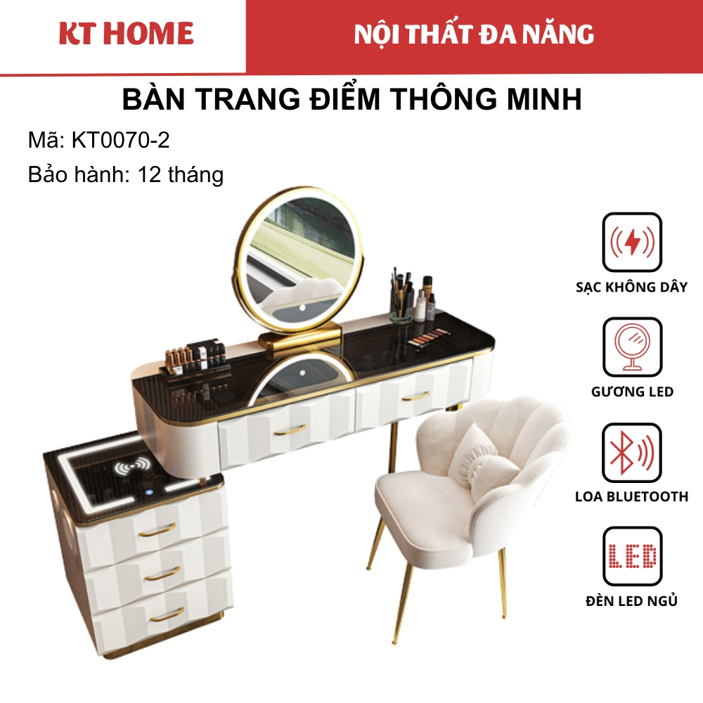 Bàn trang điểm có gương led, bàn phấn kèm ghế bàn trang điểm cao cấp và tủ thông minh sạc không dây