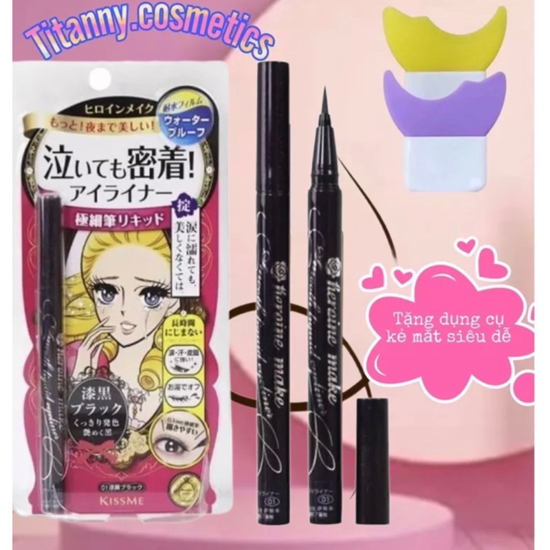 Bút Kẻ Mắt Nước Nét Mảnh, Siêu Mượt, Lâu Trôi Kissme Heroine Make Smooth Liquid Eyeliner Super Keep 0.4ml