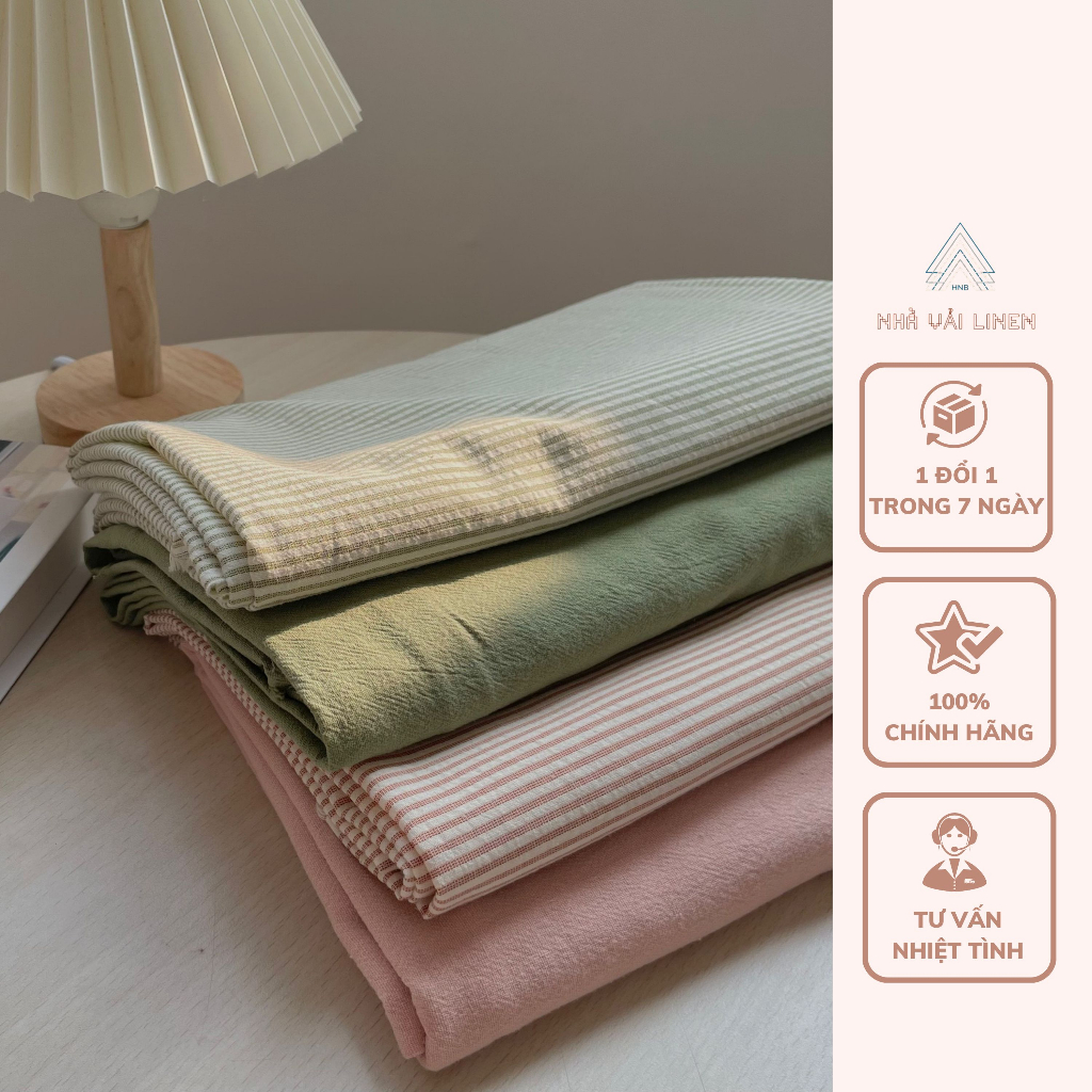 Cotton Sọc Nhuyễn Xanh Cốm - Hồng Nhà Vải Linen