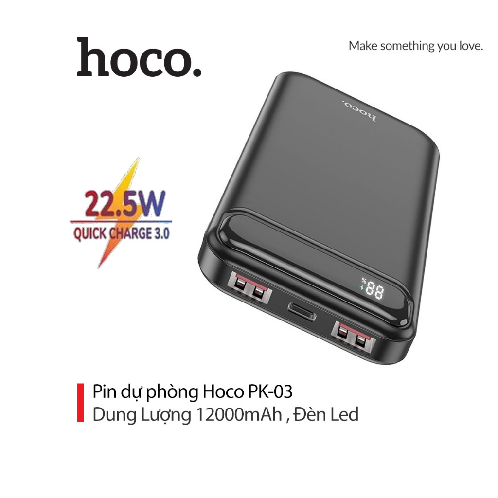 Pin sạc dự phòng Hoco PK-03 sạc nhanh 22.5W dung lượng 12000mAh màn hình Led