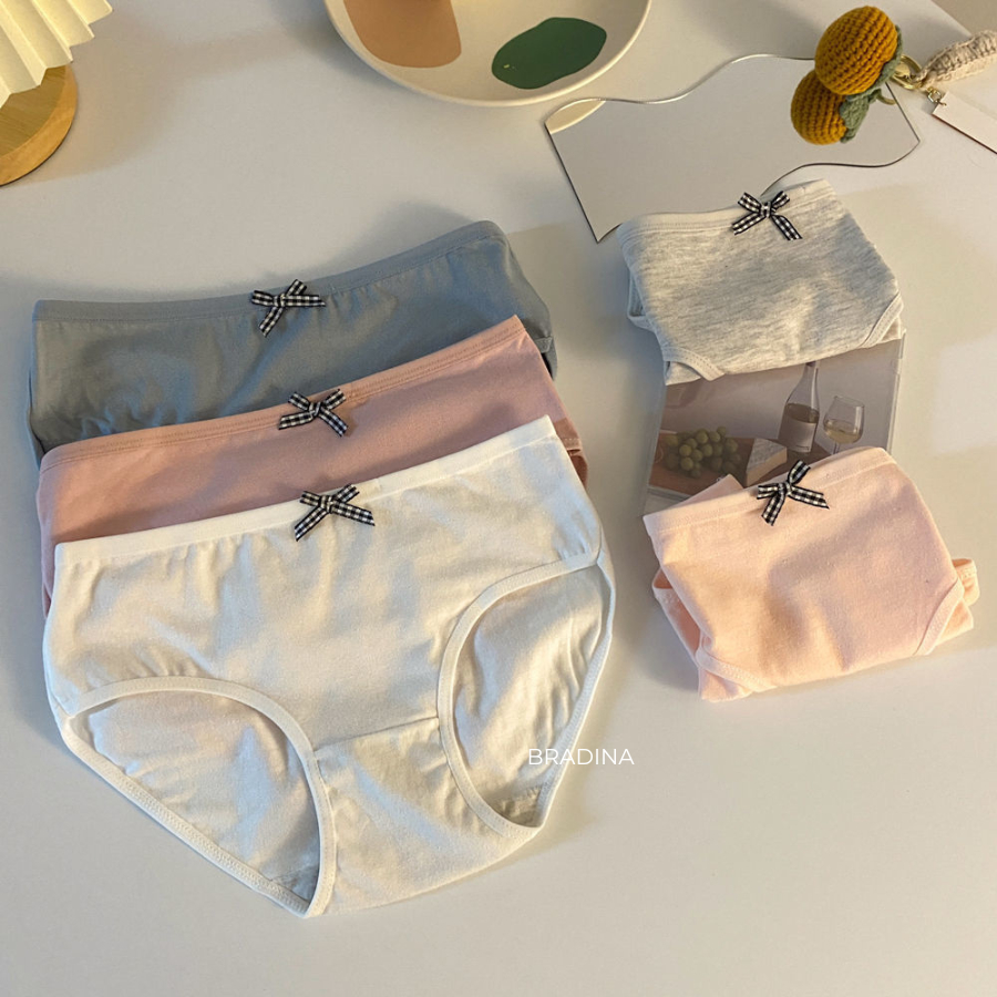 Combo 3 quần lót Cotton Bradina phối nơ, trơn màu, co giãn QLC8