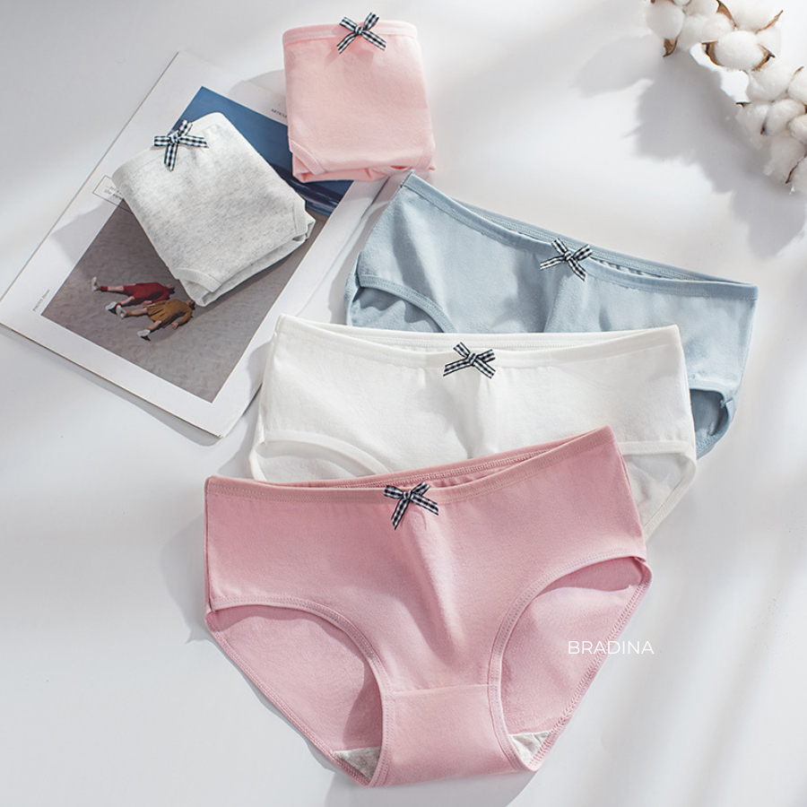 Combo 3 quần lót Cotton Bradina phối nơ, trơn màu, co giãn QLC8