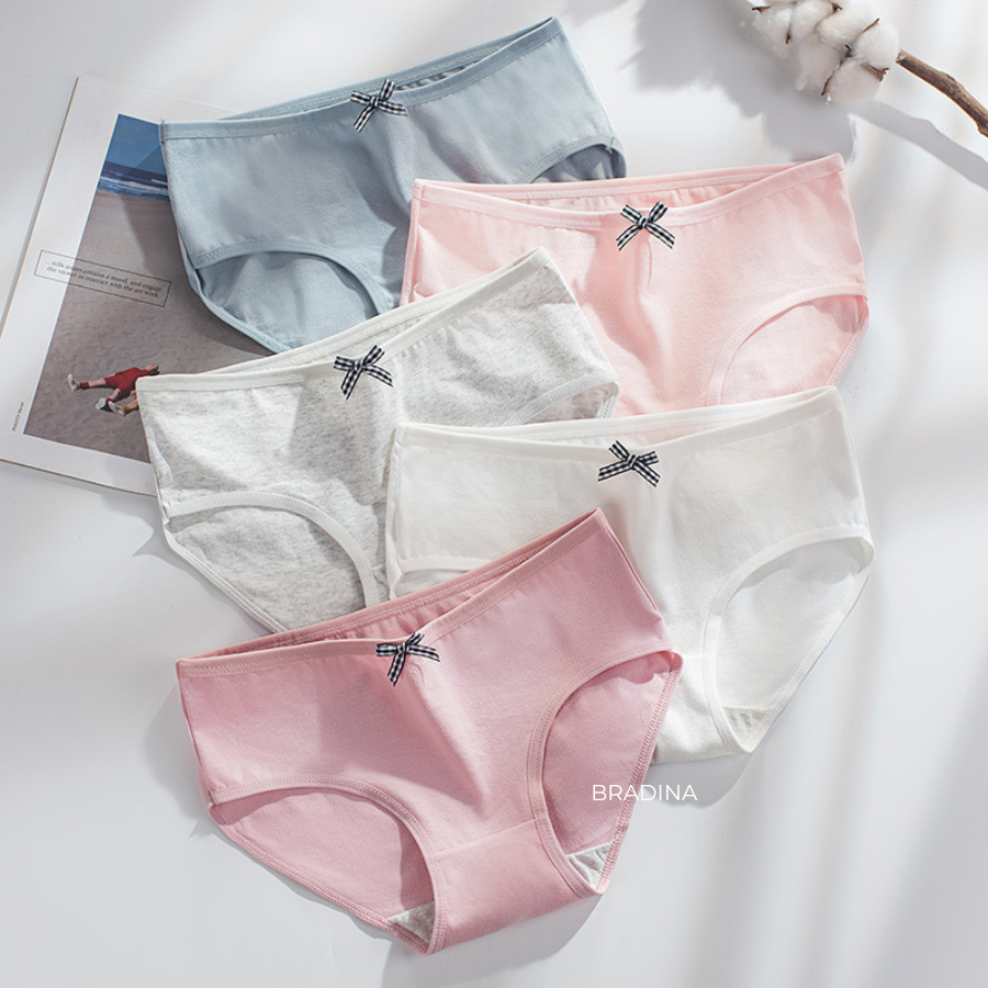 Combo 3 quần lót Cotton Bradina phối nơ, trơn màu, co giãn QLC8