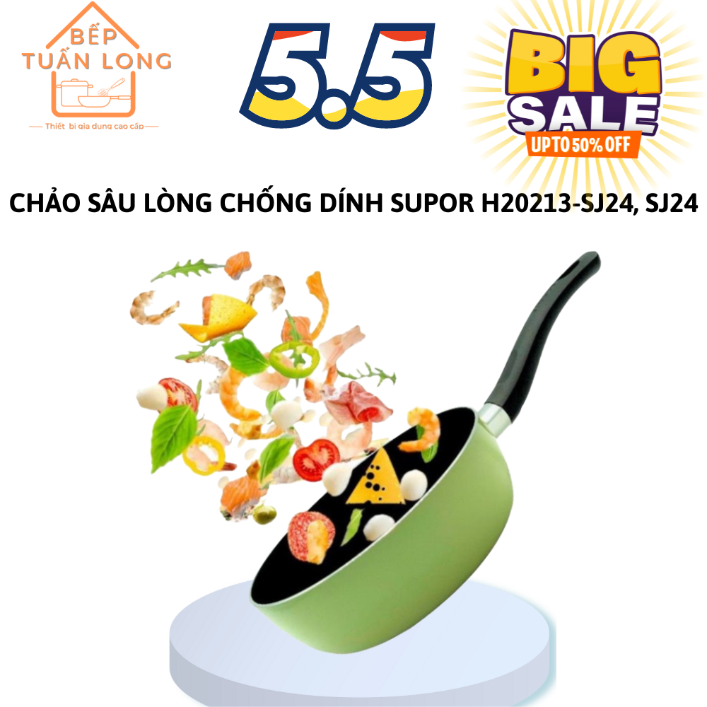 Chảo Chống Dính Sâu Lòng Chính Hãng Supor H20213 Đường Kính 20cm, 24cm, Chảo Chiên, Rán, Xào