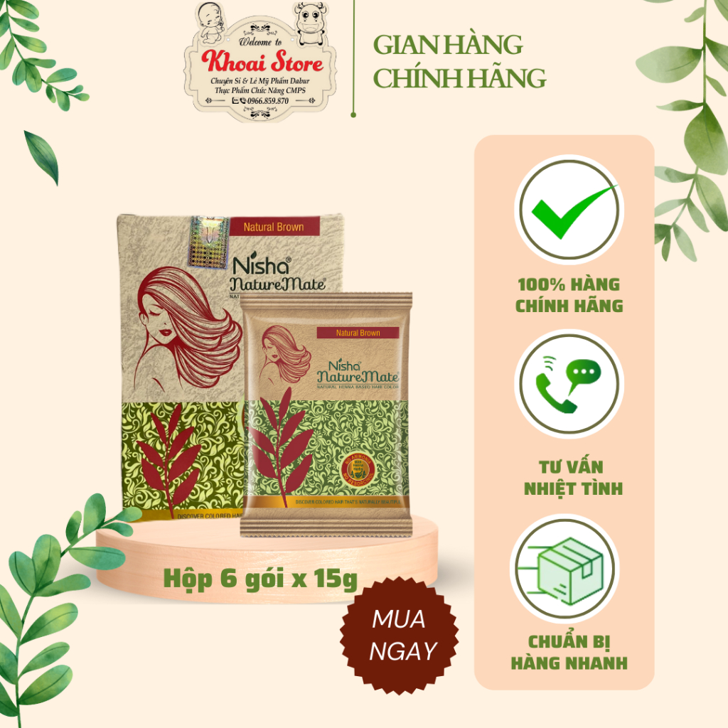 Bột nhuộm phủ nâu trầm tự nhiên Nisha Naturemate an toàn chiết xuất từ thảo dược