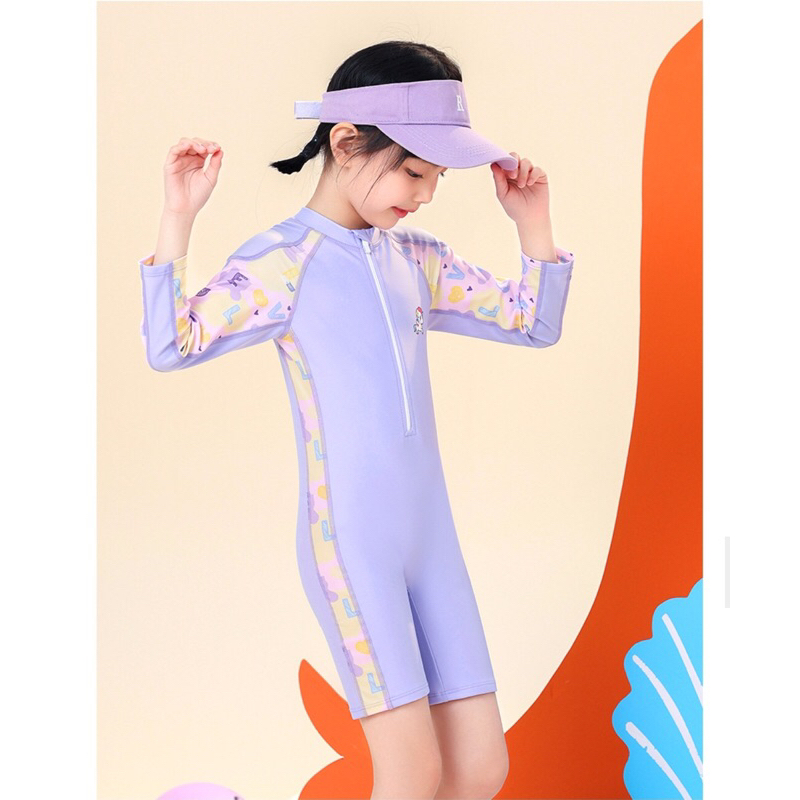 Đồ bơi liền thân dài tay ngắn chân YY2258-2 cho bé gái dễ thương in hình khủng long Dino,pony, mẫu mới 2023