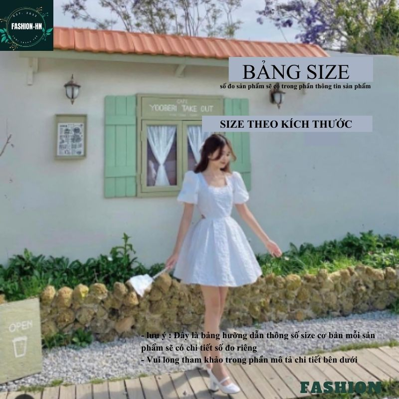 Đầm trắng khoét hở eo cổ vuông tay bồng - Váy gấm xốp dáng ngắn xòe tiểu thư sang chảnh hot - FASHION V30