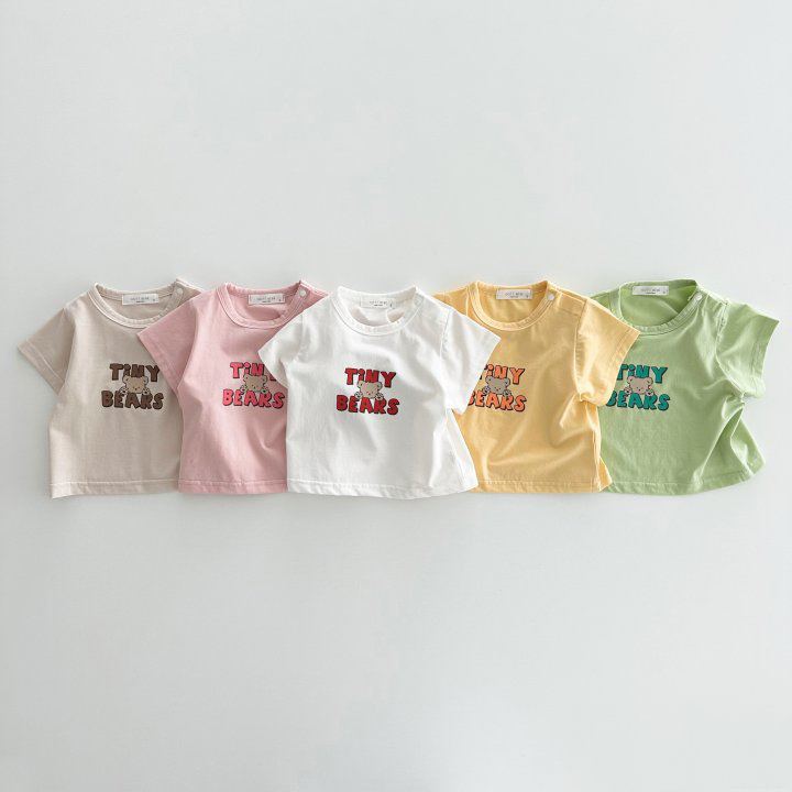 Áo phông cho bé Áo thun ngắn tay cổ tròn có cúc cài vai in hình gấu Tiny Bears cho bé từ 5kg đến 15kg hàng QCCC