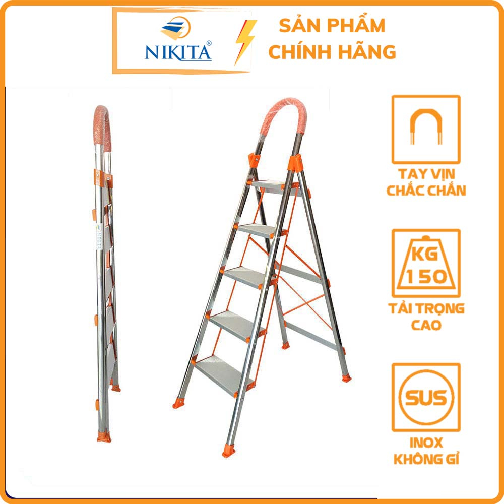 Thang ghế tay vịn gia đình xếp gọn, bậc thang to kèm tay vịn đảm bảo an toàn - Hàng chính hãng NIKITA 2023