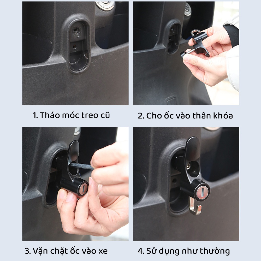 Khóa mũ bảo hiểm cho xe máy, xe đạp điện hai chế độ khóa mũ và treo đồ - Chất thép chống gỉ an toàn - Kèm 2 chìa k2226mm