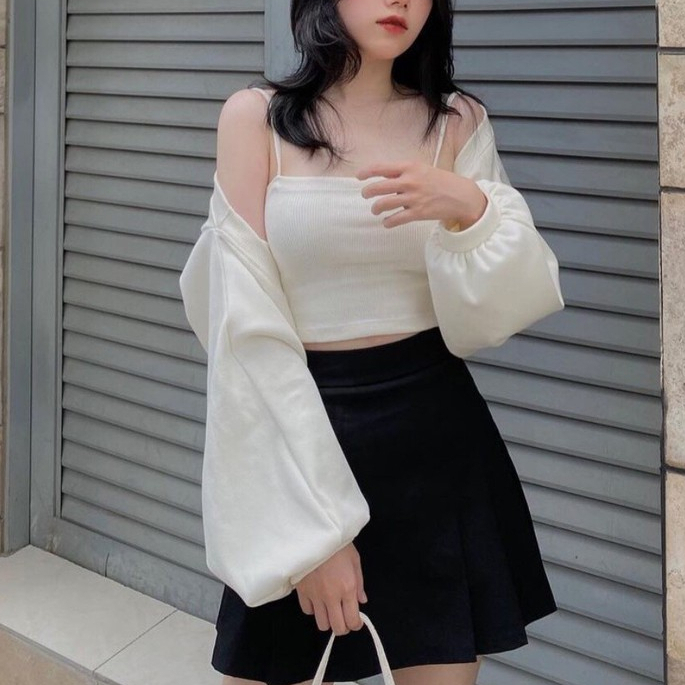 Áo khoách cadigan kèm áo hai dây chất tăm dày dặn dành cho nữ ullzang hàn quốc tiểu thư Meimei SA0001 | BigBuy360 - bigbuy360.vn