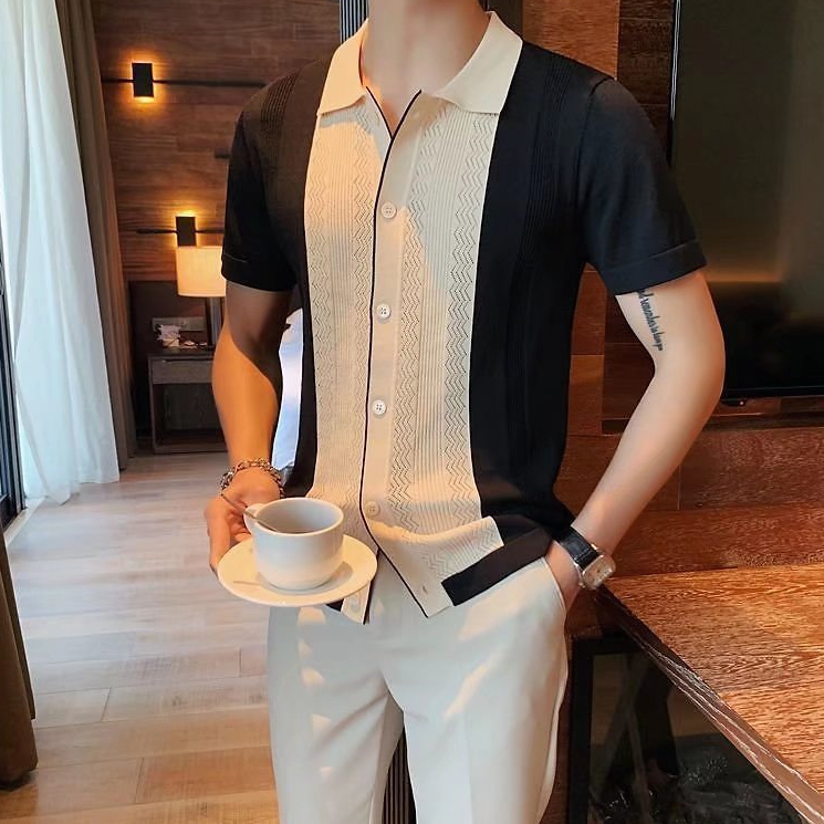 Áo Thun Polo Nam Vải Dệt Kim Thoáng Khí Phong Cách Hàn Quốc Cho Nam