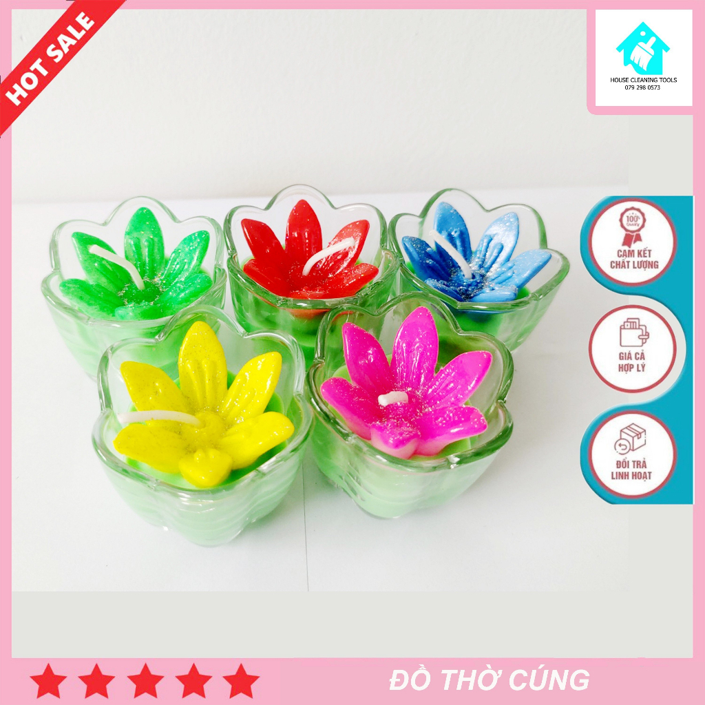 Hộp 5 Ly Nến Nhỏ Hình Hoa Mai Nhiều Màu Cháy Lâu - House Cleaning Tools 02