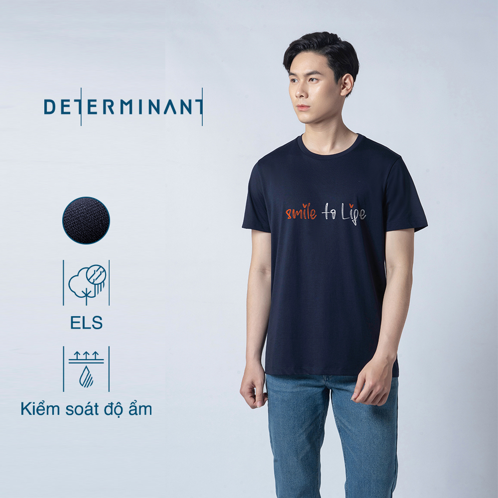 Áo thun nam cổ tròn DETERMINANT Smile to life màu Navy - Tee Navy [DETT01]