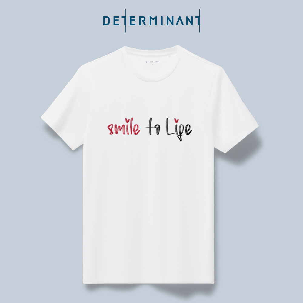 Áo thun nam cổ tròn DETERMINANT Smile to life màu WHITE - Tee White [DETT01]