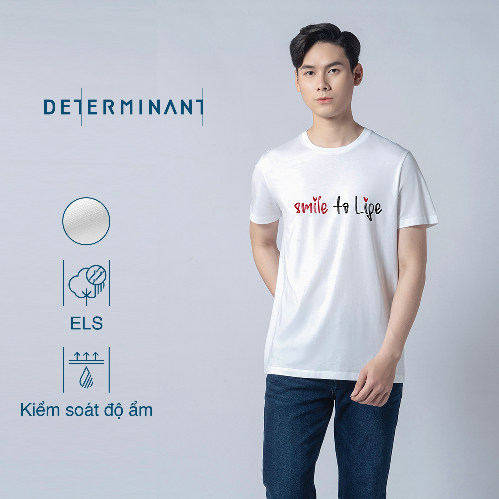 Áo thun nam cổ tròn DETERMINANT Smile to life màu WHITE - Tee White [DETT01]