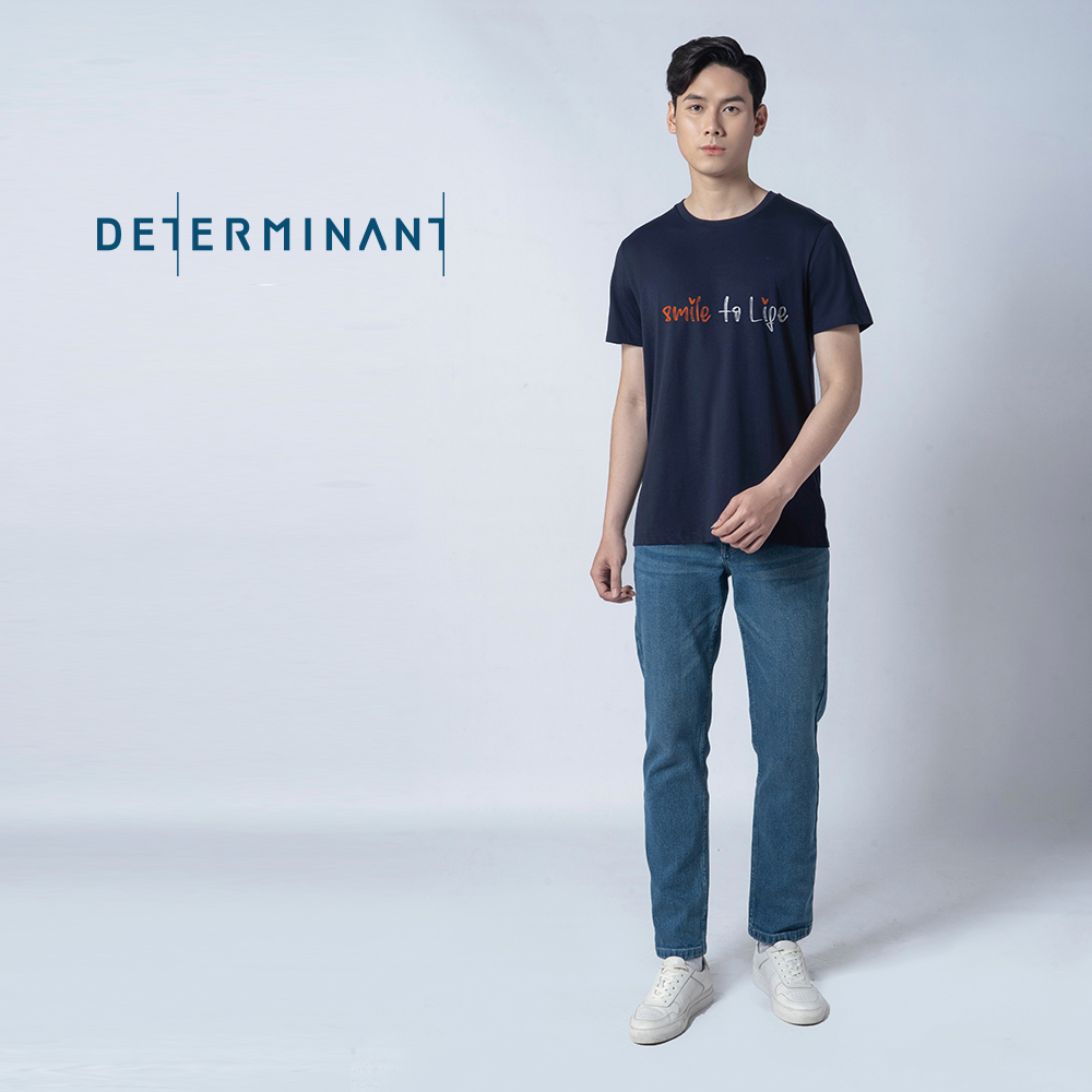 Áo thun nam cổ tròn DETERMINANT Smile to life màu Navy - Tee Navy [DETT01]