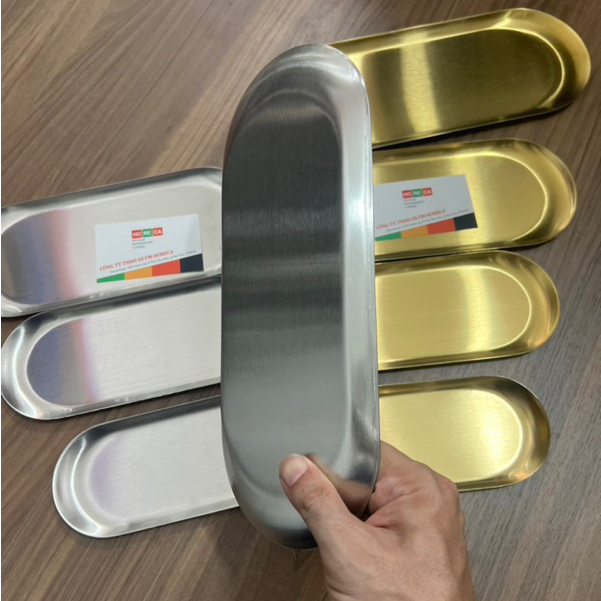 Đĩa (dĩa) inox mạ vàng Oval hàn quốc [nhiều size],khay inox dày, dụng cụ dùng trong thẩm mỹ, spa