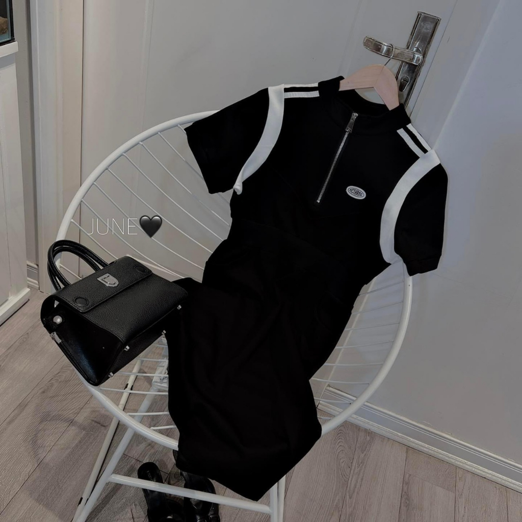 A98- VÁY ĐEN KHÓA CỔ PHỐI VAI