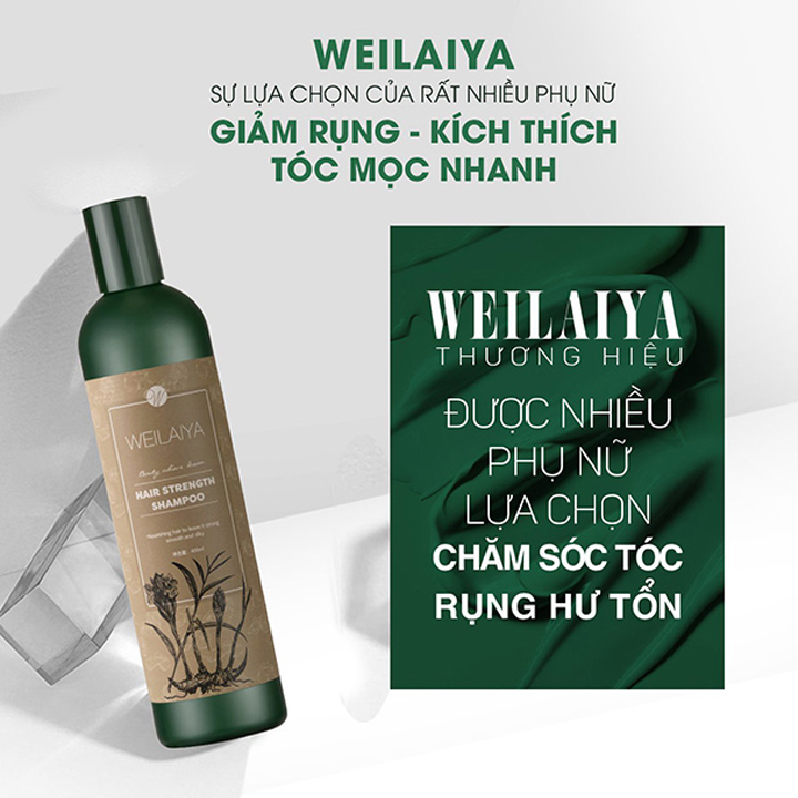 Dầu gội Weilaiya chính hãng gừng hà thủ ô tem nâu kích thích mọc tóc chống rụng tóc mềm mượt tóc cho tóc khô