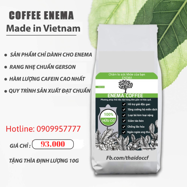 Cà phê thải độc Enema 100% hữu cơ 500gr xuất xứ Việt Nam - Tặng thìa định lượng