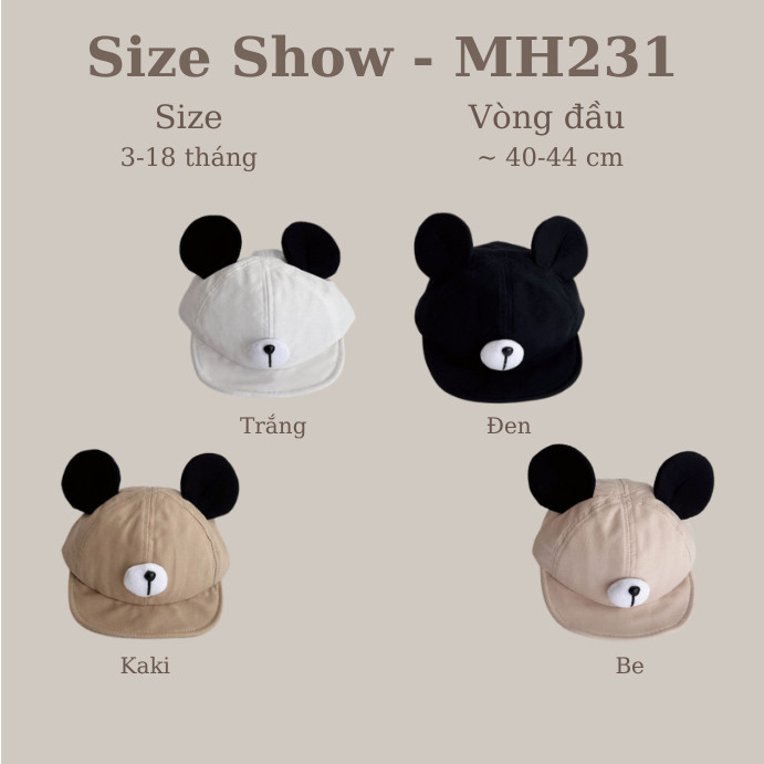 Mũ nón lưỡi trai trẻ em kiểu dáng tai chuột Mickey đáng yêu cho bé MH231 Mica baby