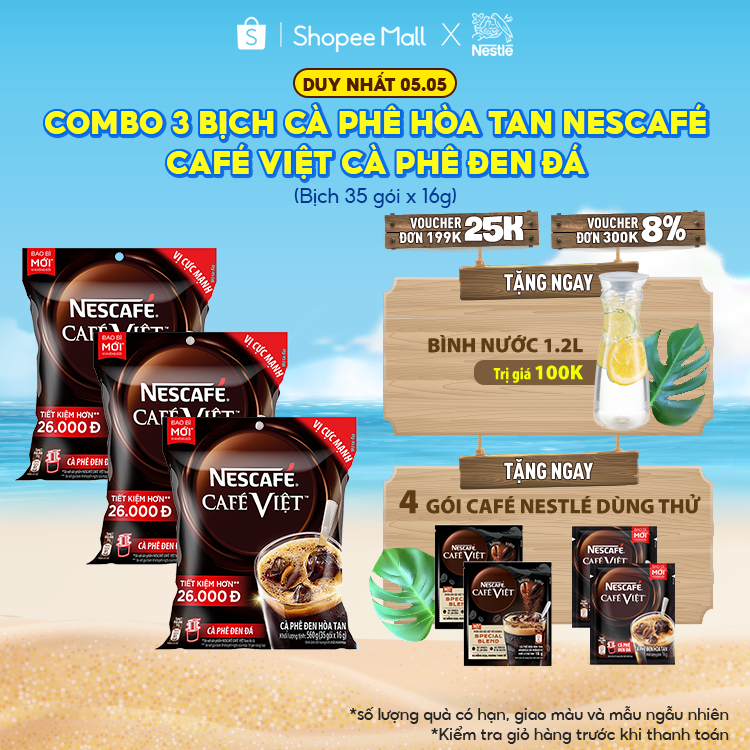Combo 3 bịch cà phê hòa tan Nescafé café Việt cà phê đen đá (Bịch 35 gói x 16g)
